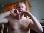 Full condom and Birkenstocks ** CUM Fun ** UNCUT