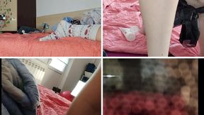 Sexy MILF, hairy pussy, big ass, vacuum cleaner in empty house. Latina with big hairy tits.