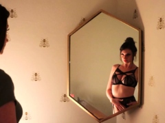 Brunette amateur babe strips off and masturbates