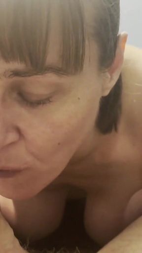 Mature Marie Sucking the Cum Out and Showing Cum in Mouth POV