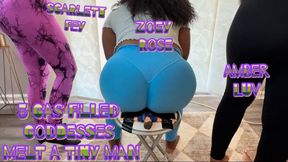 Tiny Man Taped and Farted on by 3 Gassy Goddesses