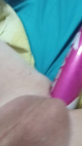 Trans girl stretches her pussy deep with a softball bat.
