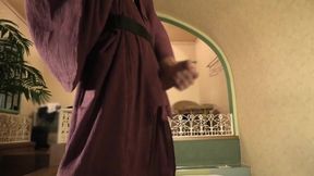 College twink choked red kimono solo yank till tears
