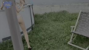 Gave his girlfriend's tight pussy to his friends after a pool party