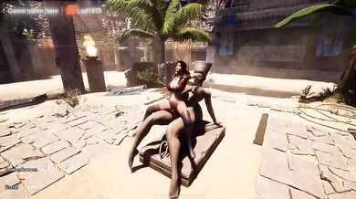 Lara Croft stuffed in a monster’s tomb deepthroat and creampie