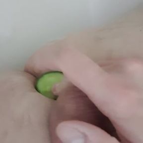 Bathing cucumber in moaning bathtube-boy