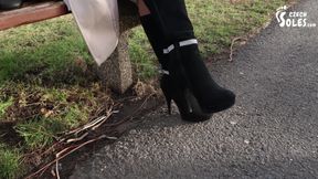 Public High Heels Walking, Worn Pantyhose and Foot Play