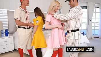 Horny stepdaughters fucked by their stepdads after getting naughty with a baseball bat - Cecelia Taylor, Mazy Myers