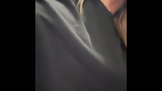 Horny young slut sucks her big tits