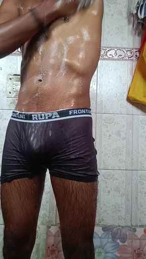 Sexy BIG DICK boy bathing and making his cock play in water