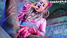 Tattoo slut solo DP with Toys, Anal Masturbation & ATM