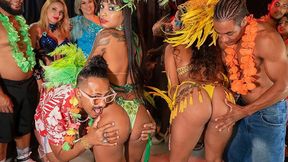Hot Brazilian bombshells fuck in group sex carnival party