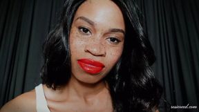 Dark ebony goddess Rosie Reed torments lipstick-worshiping slaves with fetish denial and chastity torment