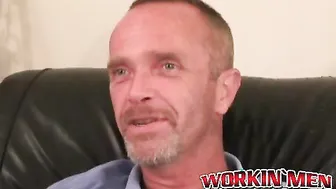 Mature amateur strokes his hairy cock and cums