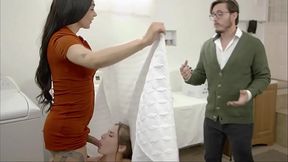 My STEPSISTER gives me a BLOWJOB in FRONT of my STEPFATHER