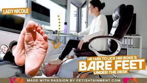 He has to lick my feet under the desk! ( Foot Domination with Lady Nicole ) - FULL HD MP4