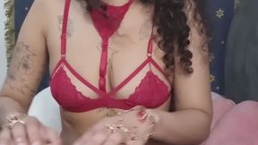 Latin arabian Bibi Hourani masturbating her hairy pussy in red lingeries