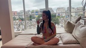 submissive slut with big tits is humiliated with milk and gets creampie after a very hard fuck