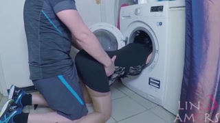 Stepmom fucked and get cum in mouth by stepson while she is stuck