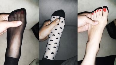 Fußmassage mit nackten Füßen und in verschiedenen Nylonsöckchen