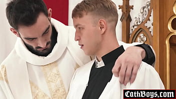 Father Jack Aries unbuckling his belt to whip out his cock to give altar boy Noah White one of the best training