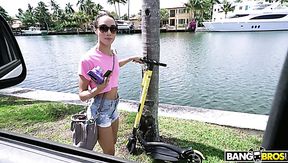 Cute looking gal in sunglasses Alexis Tae gets poked well in the dude's car