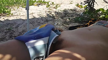 Naked wife on the beach teasing the ax