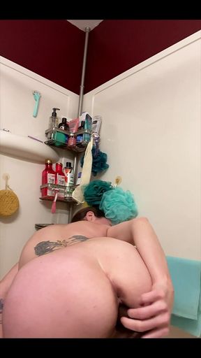 Peeing in the Shower and Fucking My Hairy Pussy with My Favorite Toy!