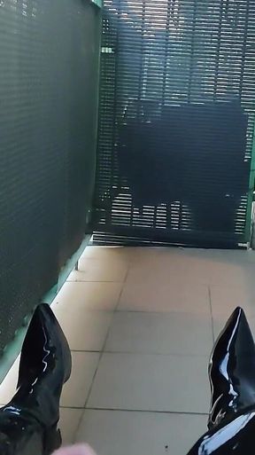 Masturbation on the Balcony and Trying Hot Cum From Condom