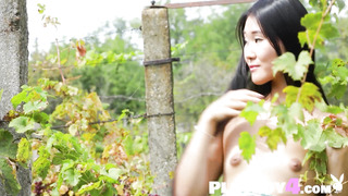 Sexy Asian MILF posing in the vineyard