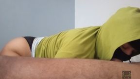 Big-assed slut sucks cock and swallows the semen of a black man with a big dick