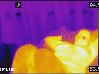 We play with a FLIR thermal imager and he blows a HOT load on my tits after BJ