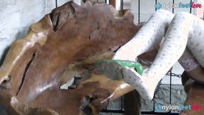 ”Sexy blonde teen Valeria gives a full foot tease show in this compilation video. First you see her w”