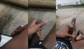 Riding the rain on the side of the road with a drenched sissy slut