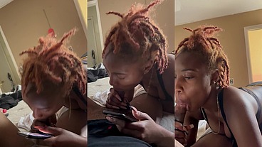 Sucking while she watches her show