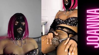 V-card Encaged Sissy Cockslut in Undergarments Penalized COCK AND BALL TORTURE and Nips
