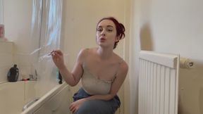 British Chav Smokes A Cigarette Topless