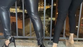 Goddesses stepping in high heels on the slave