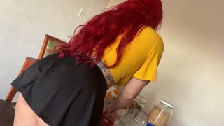 Redhead MILF SEDUCES Smoking Gamer in a SHORT SKIRT!