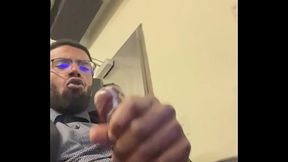 Front desk jerkoff and cumshot