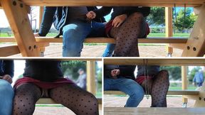 Shaking my cock&#x1F32D; in front of a sexy woman in a busy park and let me cum