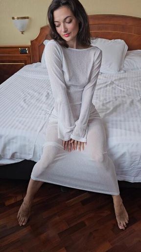 So beautiful and horny brunette with white trasparent dress make streap until go all naked 🔥🔥🔥