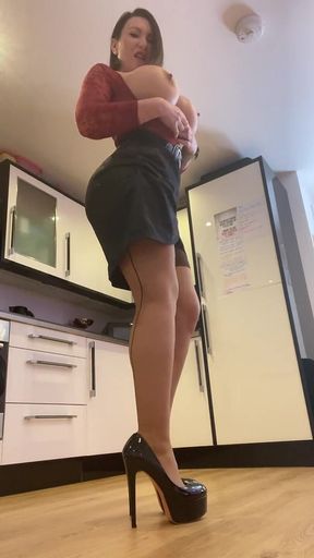 Sheer Burgundy Nylons Black Satin Skirt Squirt JOI