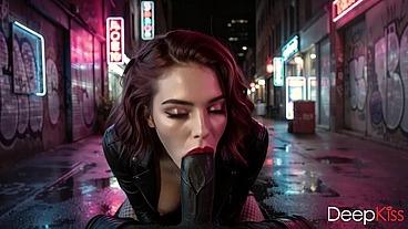 I picked up a horny rocker chick outside a nightclub. She took my cock into her mouth with such relish that I ended up cumming all over her face.[AI]