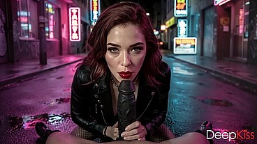 I picked up a horny rocker chick outside a nightclub. She took my cock into her mouth with such relish that I ended up cumming all over her face.[AI]