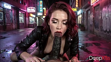 I picked up a horny rocker chick outside a nightclub. She took my cock into her mouth with such relish that I ended up cumming all over her face.[AI]