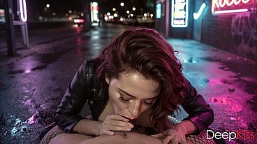 I picked up a horny rocker chick outside a nightclub. She took my cock into her mouth with such relish that I ended up cumming all over her face.[AI]