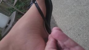 Cumming Outside While Wearing Nylons and Pretty Black Heels