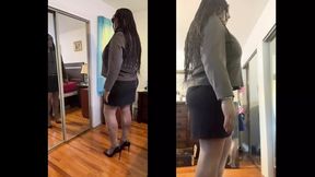 Black babe Danae in bossy business dress outfit