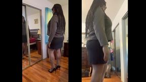 Black babe Danae in bossy business dress outfit